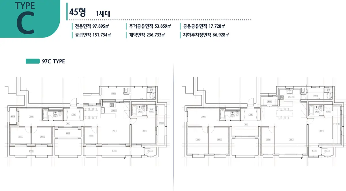 구성 플랫폼시온시티47 아파트의 97타입